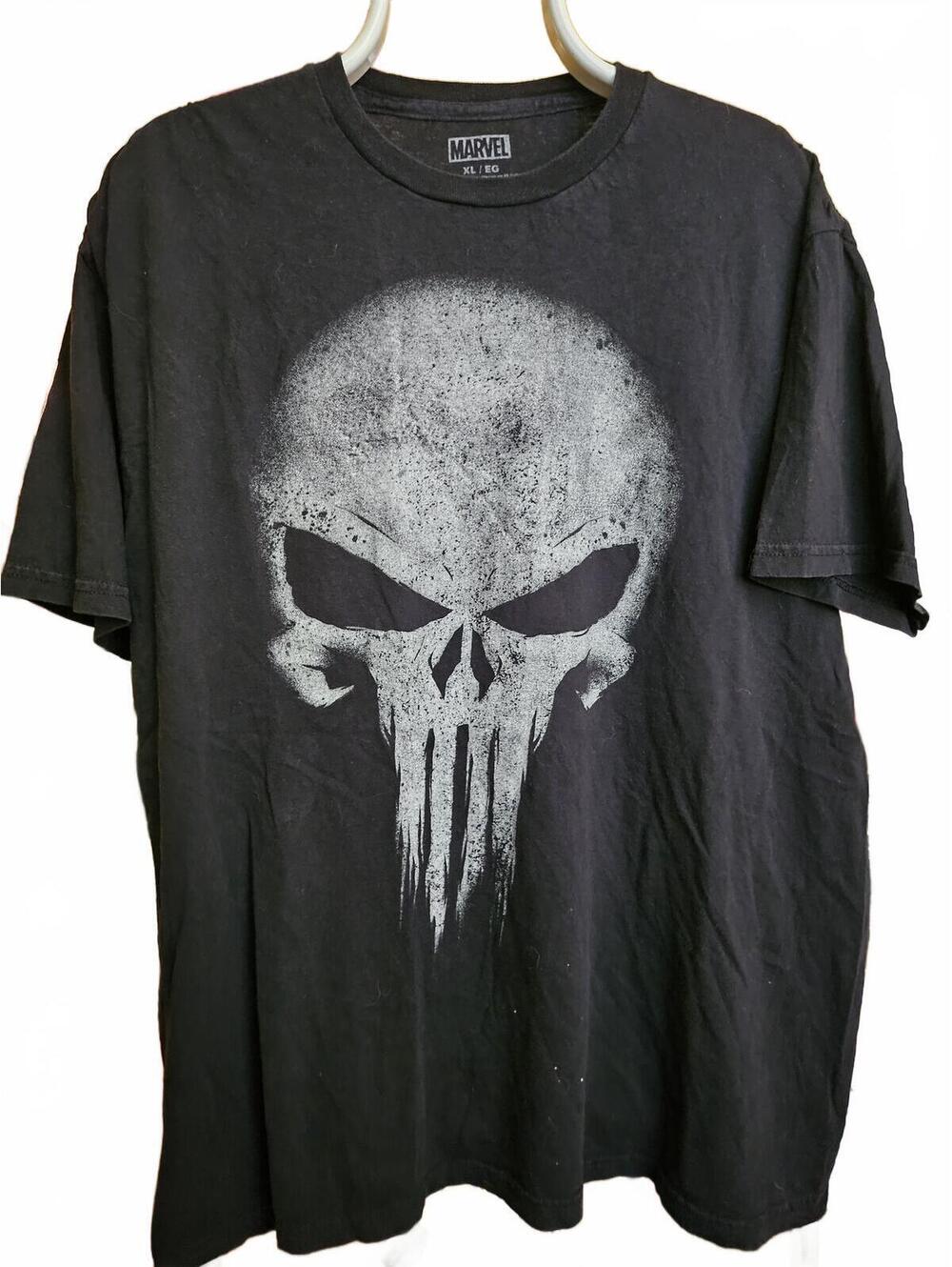Punisher Skull Black Graphic T-Shirt Marvel Comic Book Character L Shirt- EUC